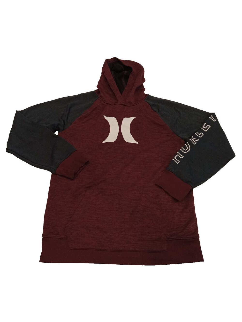 Hurley Hoodie Womens XL Maroon Gray Colorblock Fleece Pullover White Logo Top